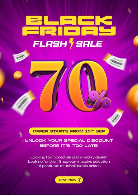 Black Friday 70 Flash Sale Flyer de las redes sociales con efecto de texto editable