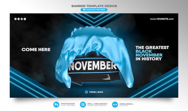 Black friday banner in realistische 3d render voor marketing compositie zwart november