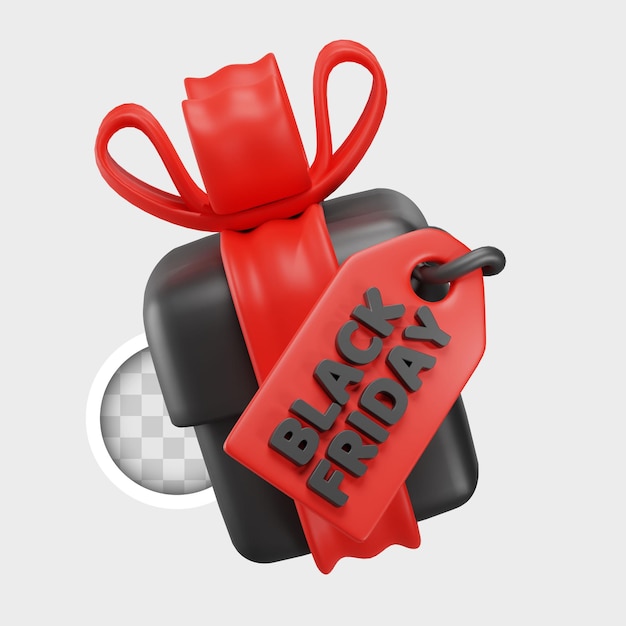 Gratis PSD black friday-cadeau met tag 3d illustratie