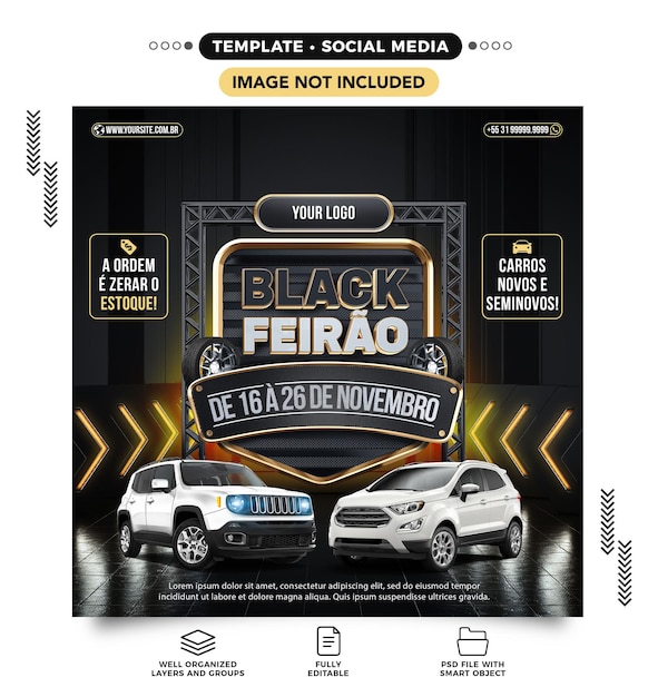 Black friday-feed nieuwe en gebruikte autobeurs in brazilië Premium Psd