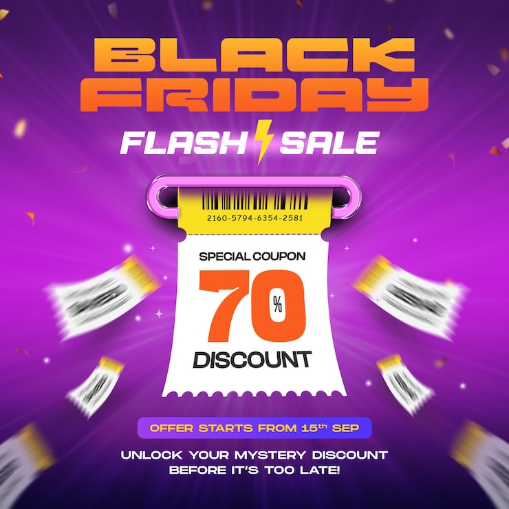 Gratis PSD black friday flash sale speciale coupon korting social media post design template