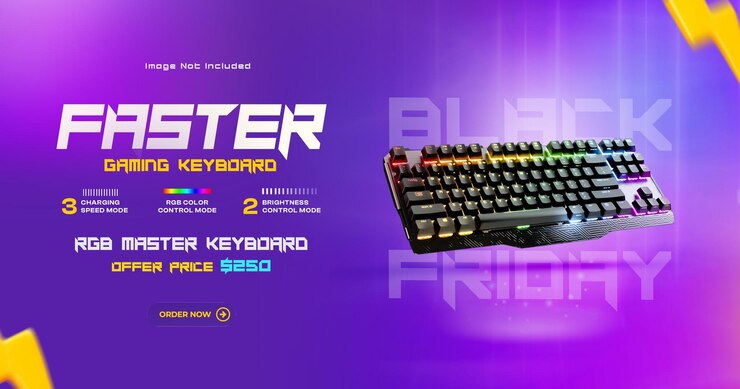 PSD gratuito black friday gaming keyboard sale modello di progettazione di banner per i social media
