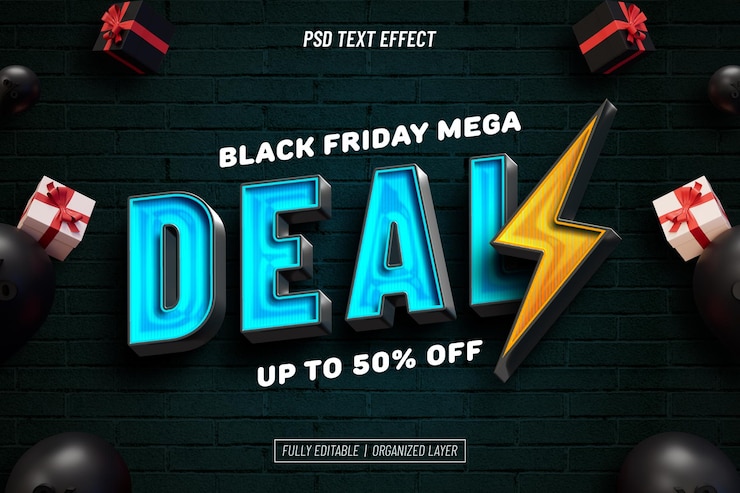 PSD gratuito black friday mega sale effetto di testo
