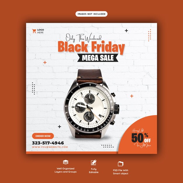 Black Friday mega venta plantilla de banner de las redes sociales