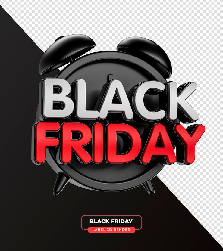 Gratis PSD black friday promotie label rood en zwart in 3d rendering met transparante achtergrond