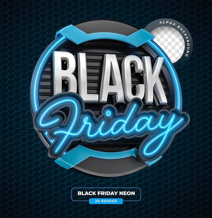 PSD Gratis black friday promotion label blue and black in 3d render with transparent background
