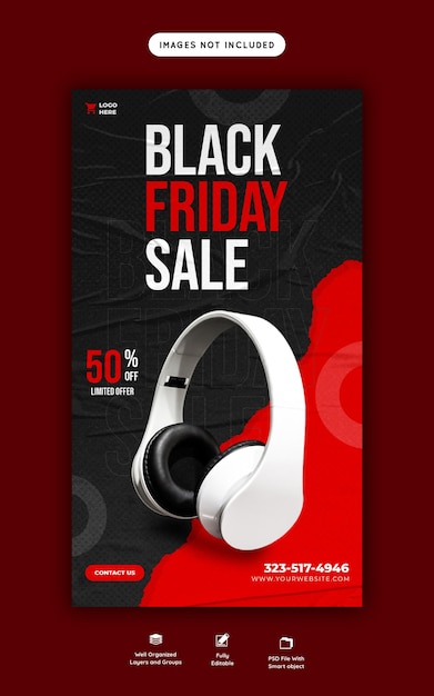 Gratis PSD black friday super sale instagram en facebook story bannersjabloon