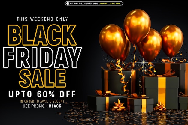 Gratis PSD black friday-verkoopbanner met bewerkbare tekst