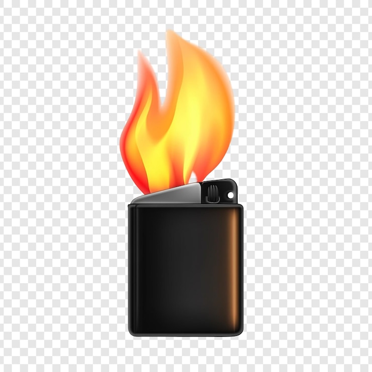 PSD Gratis black lighter with a burning flame