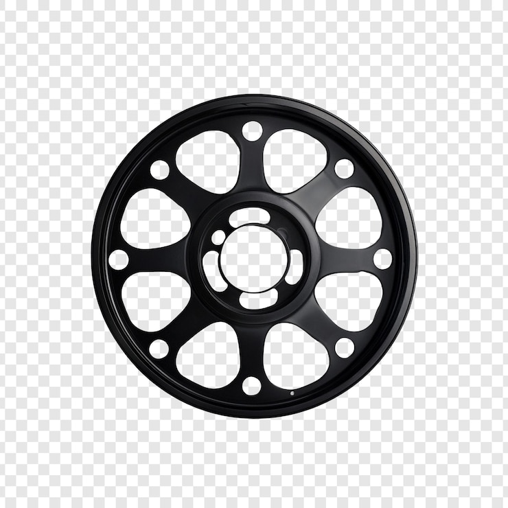 Gratis PSD black metal wheel design auto-onderdeel closeup