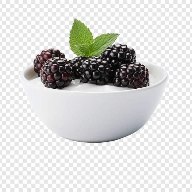 Blackberry-yoghurt in kom geïsoleerd op transparante achtergrond