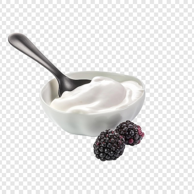 Gratis PSD blackberry-yoghurt op lepel geïsoleerd op transparante achtergrond