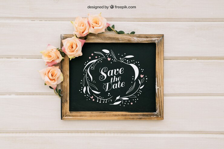 PSD Gratis blackboard and flowers with mock up design