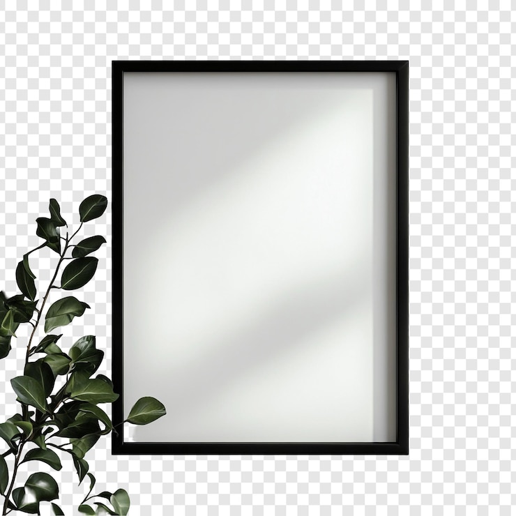 Gratis PSD blank black frame met green leaves mockup