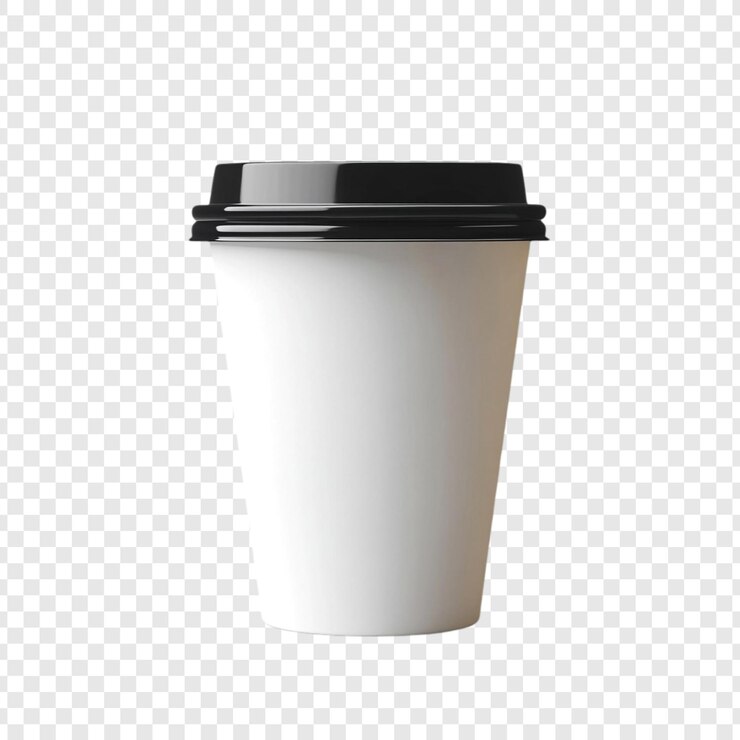 PSD Gratis blank white coffee cup with black lid mockup for design and branding