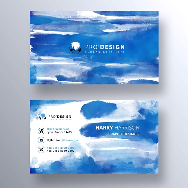 Gratis PSD blauwe aquarel penseel psd sjabloon voor visitekaartjes