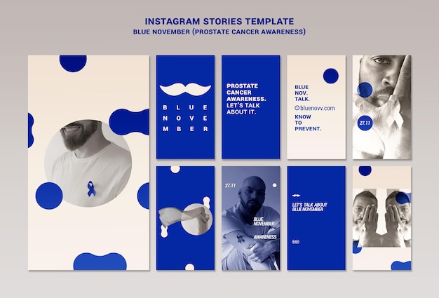 Gratis PSD blauwe november instagram verhalen set