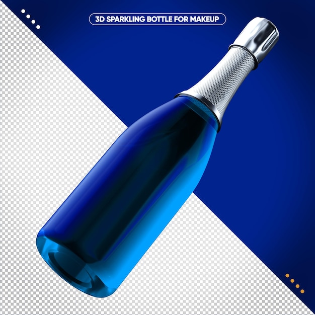 Blauwe sprankelende fles met zwevende gouden dop