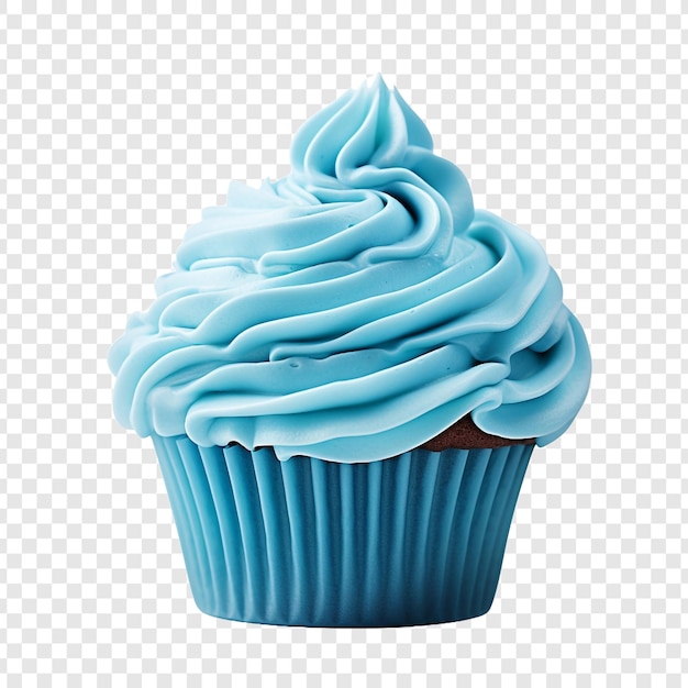 Blauwe suikerglazuur fantasie cupcake geïsoleerd op transparante achtergrond