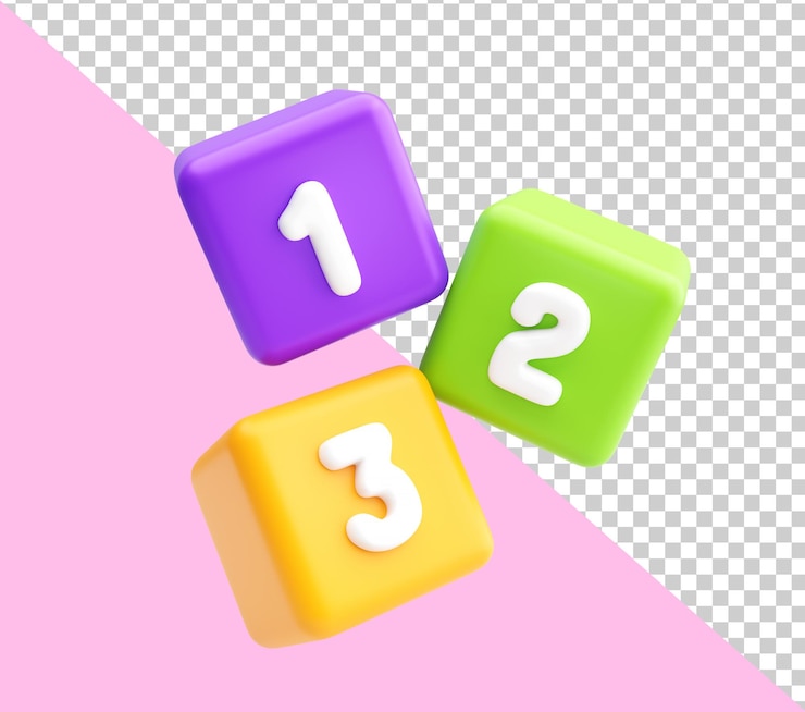 PSD gratuito blocchi numerici educativi rotati 3d per l'apprendimento dei bambini