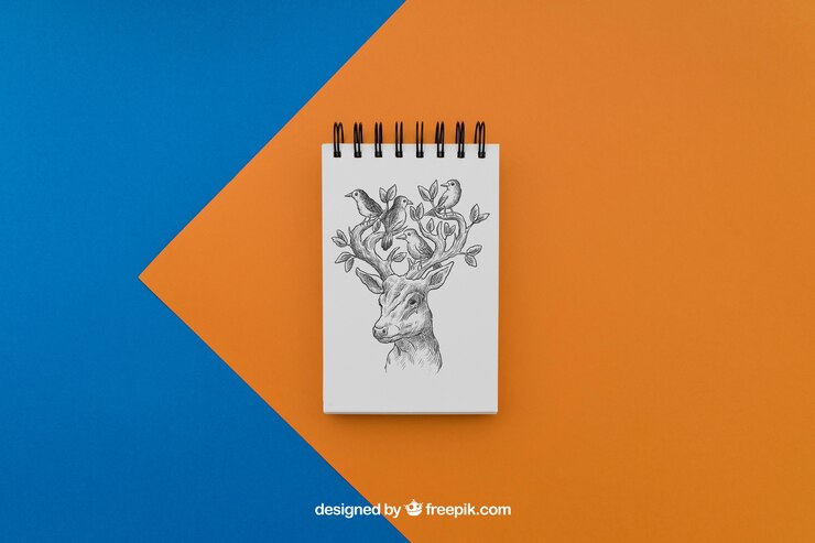 PSD gratuito blocco note con disegno di cervi