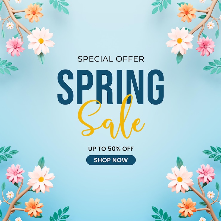 Gratis PSD bloeiende bloemen lente verkoop 3d post ontwerpsjabloon