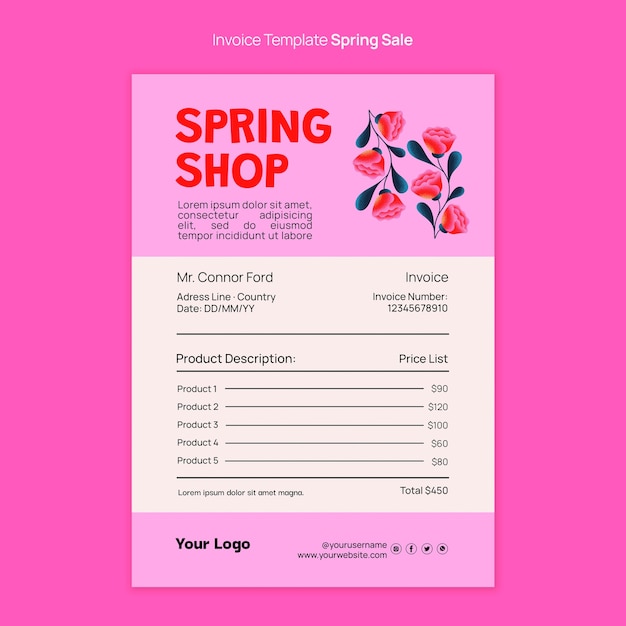 Gratis PSD bloemen lente verkoop factuursjabloon