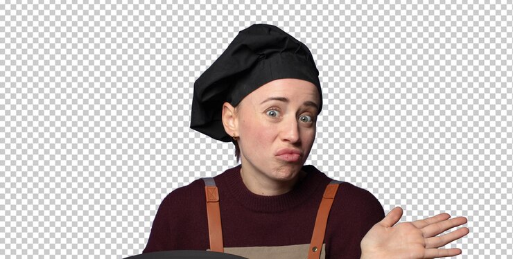 Gratis PSD blonde jonge mooie chefvrouw met een lege schotel