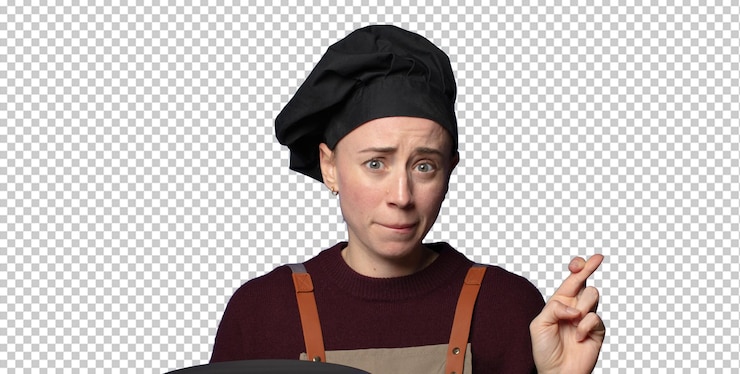 Gratis PSD blonde jonge mooie chefvrouw met een lege schotel