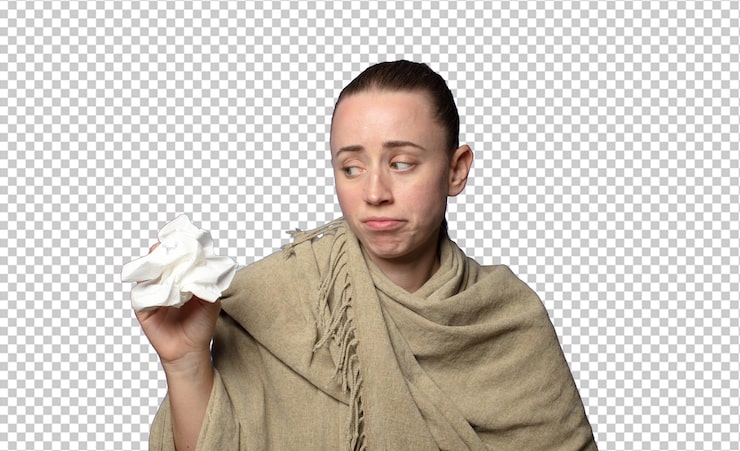 Gratis PSD blonde jonge mooie vrouw griep concept