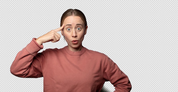 PSD Gratis blonde woman looking surprised openmouthed shocked realizing a new thought idea or concept