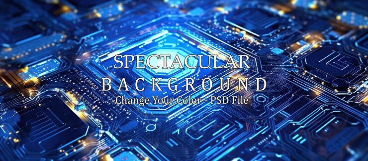 PSD gratuito blue circuit board in primo piano