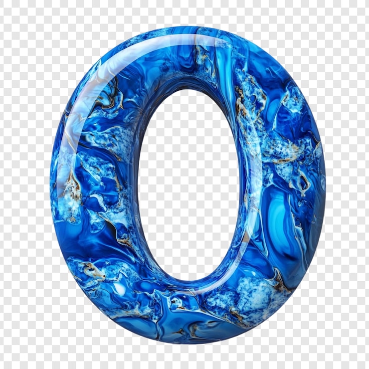 PSD gratuito blue marble letter o un stupendo rendering 3d di una lettera a effetto di marmo blu lucido e vorticoso