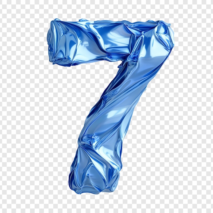 PSD gratuito blue metallic number seven un rendering 3d di una cifra scolpita lucida
