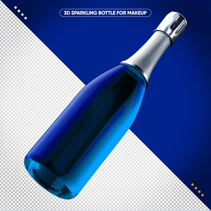 PSD Gratis blue sparkling bottle with floating golden cap
