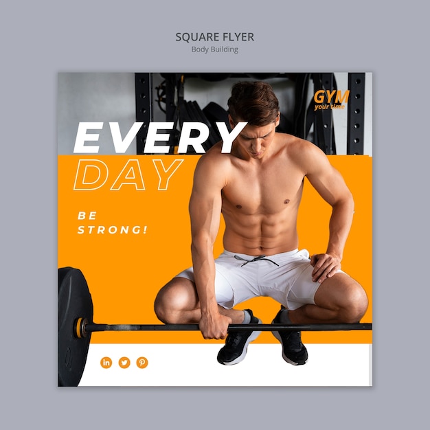 Gratis PSD bodybuilding training vierkante flyer