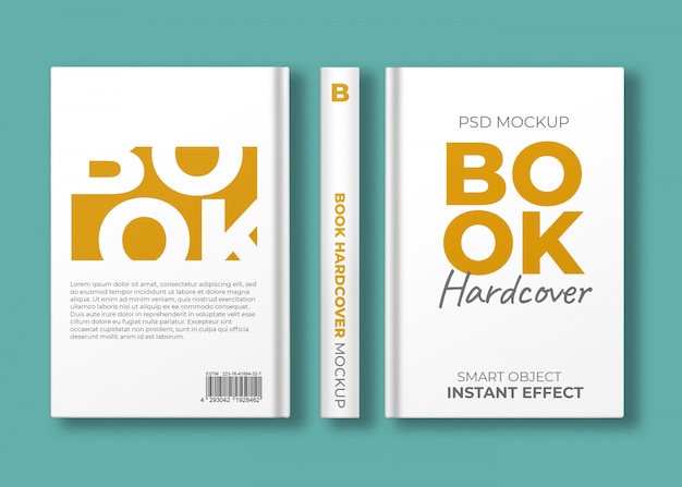 Boek hardcover mockup drie weergaven