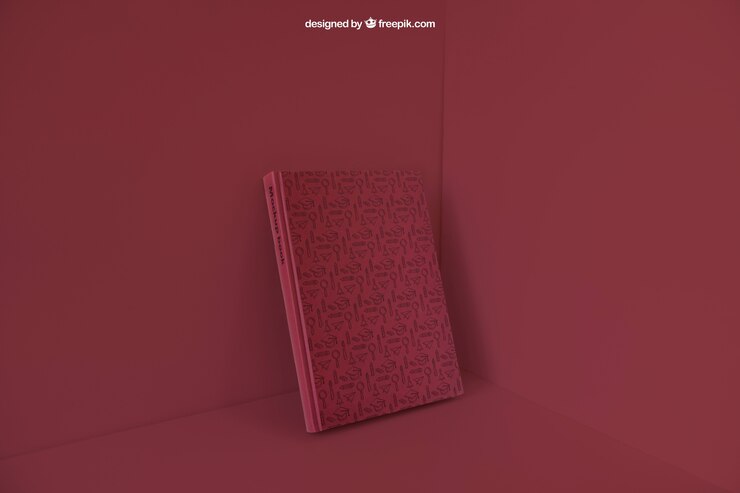 Gratis PSD boek leunend in hoek met rood kleur effect