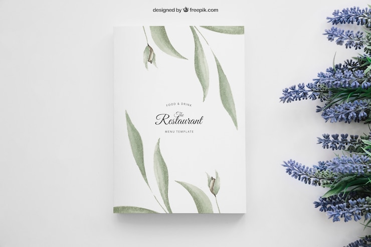 Gratis PSD boekomslag mockup met bloemen aan de rechterkant