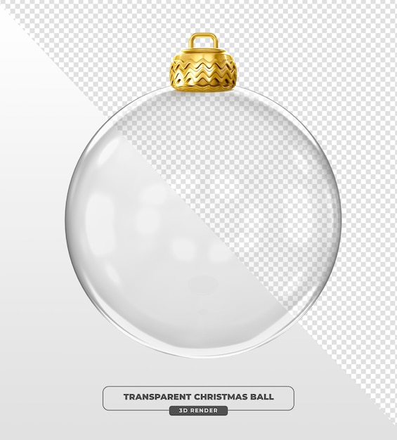 Bola de adorno de Navidad transparente con tapa de oro en renderizado en 3D