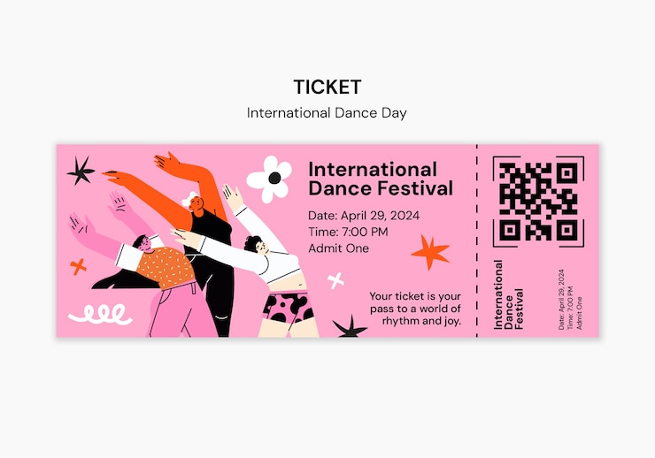 PSD gratuito boleto para la celebración del día internacional de la danza