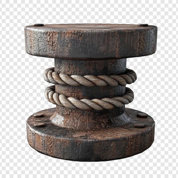 Bollard de madera rústico con cuerda Decoración náutica Vintage Marítima Renderizado en 3D
