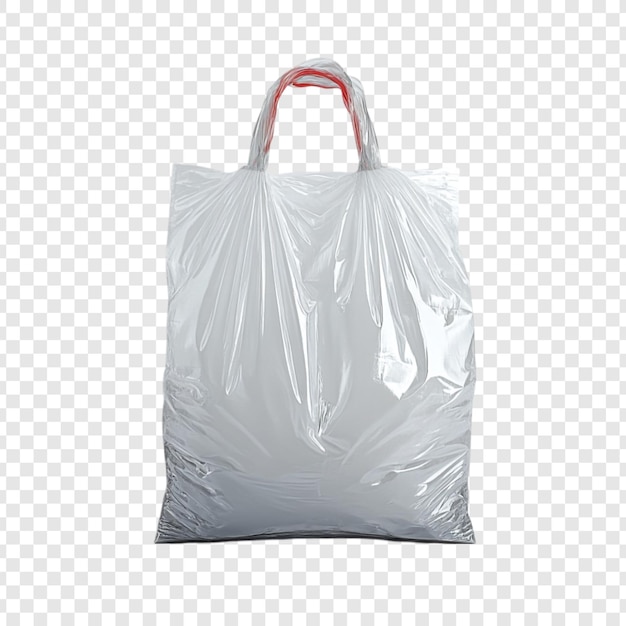 Bolsa de compras de plástico transparente con mangos rojos
