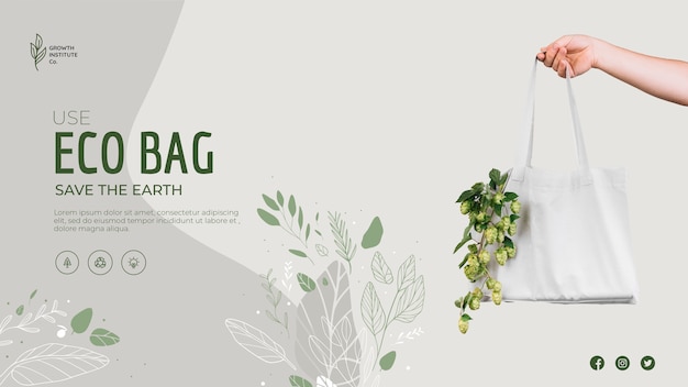 Bolsa ecológica para verduras y plantilla de banner de compras