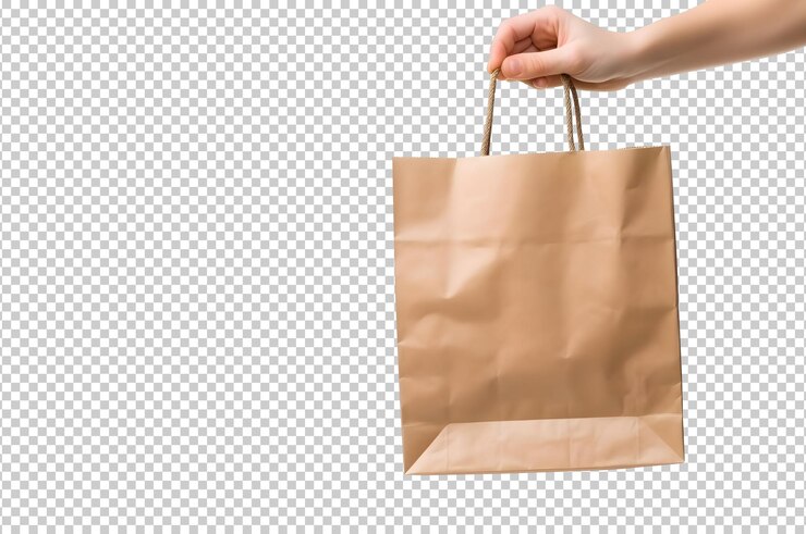 bolsa de papel de mano con trazado de recorte aislado en el fondo