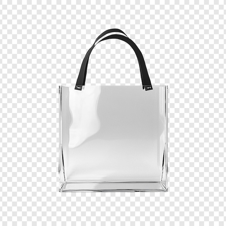 PSD gratuito bolsa de tote transparente con manijas negras