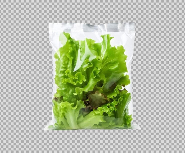 PSD gratuito bolsa de vacío transparente de plástico aislado con lechuga fresca