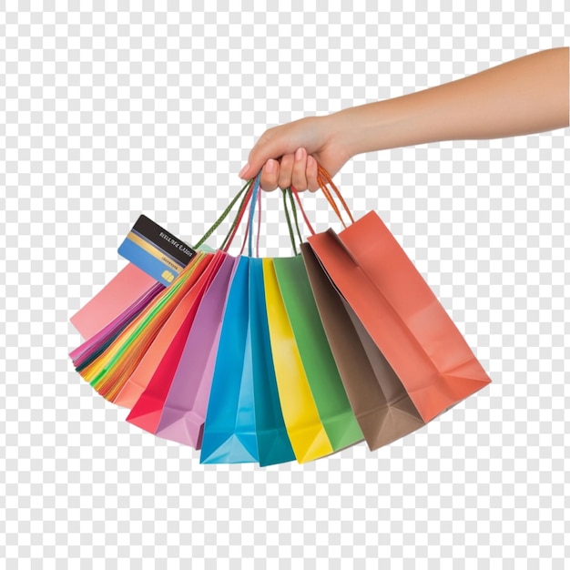 Bolsas de compras de colores sostenidas por una mano