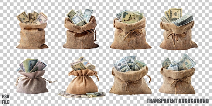 PSD gratuito bolsas de dinero con efectivo de varios estilos