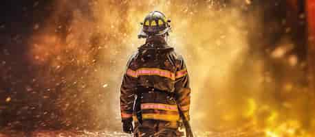 PSD gratuito el bombero trabaja en el edificio en llamas bombero en la ia generativa de fondo de llama